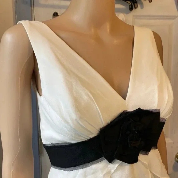 New Bcbgmaxazria Womens Fairy White Black Silk Chiffon Maxi Dress Empire Waist 0 - Picture 8 of 12